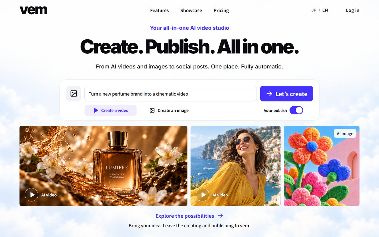 vem: Video & social automation. Actual product screenshot.